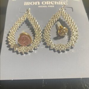 NWT Iron Orchid Studio Wavy Rhinestone Teardrop Earrings - Silver Tone